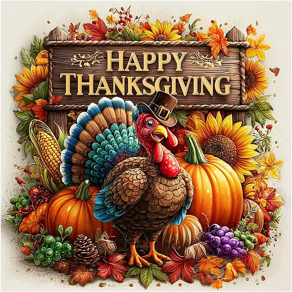 Thanksgiving Turkey 5D Diamond Painting Kit – Full Round Drill DIY Gem Art for Adults, 13.8x13.8 Inch Wall Décor