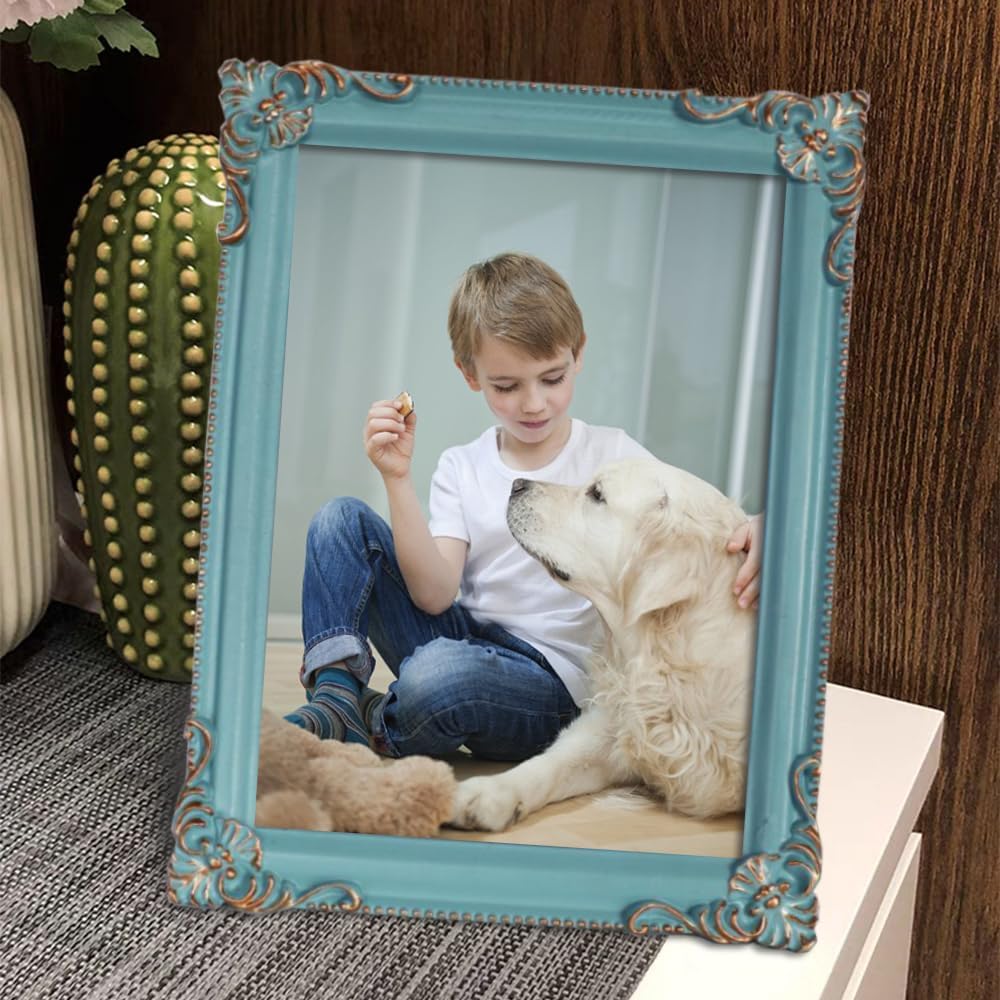 Picture Frame 5"x7" Photo Frame Light Blue Frame with Gold Edge(Light Blue)5"L x 7"W