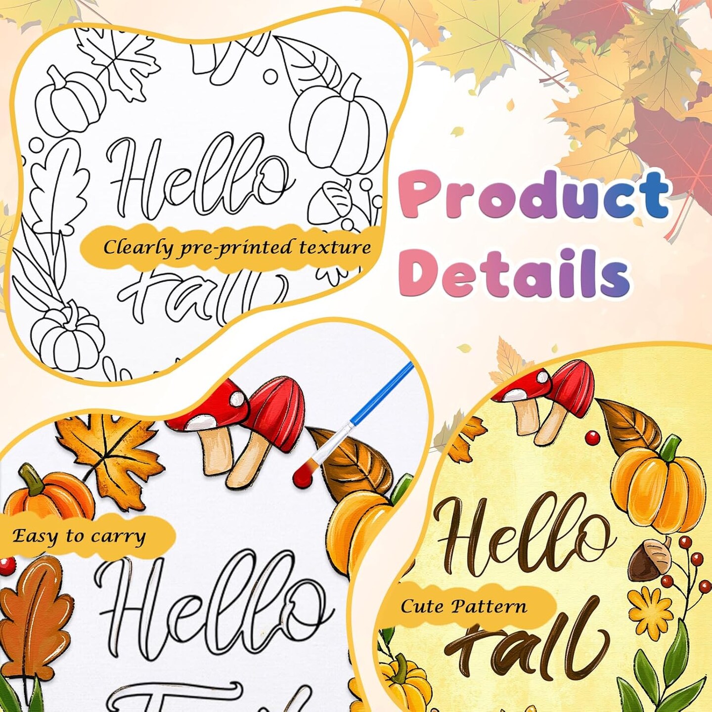 12 Packs Fall Thanksgiving Pre Drawn Canvas to Paint (Fall) 7&#x22;L x 0.7&#x22;W