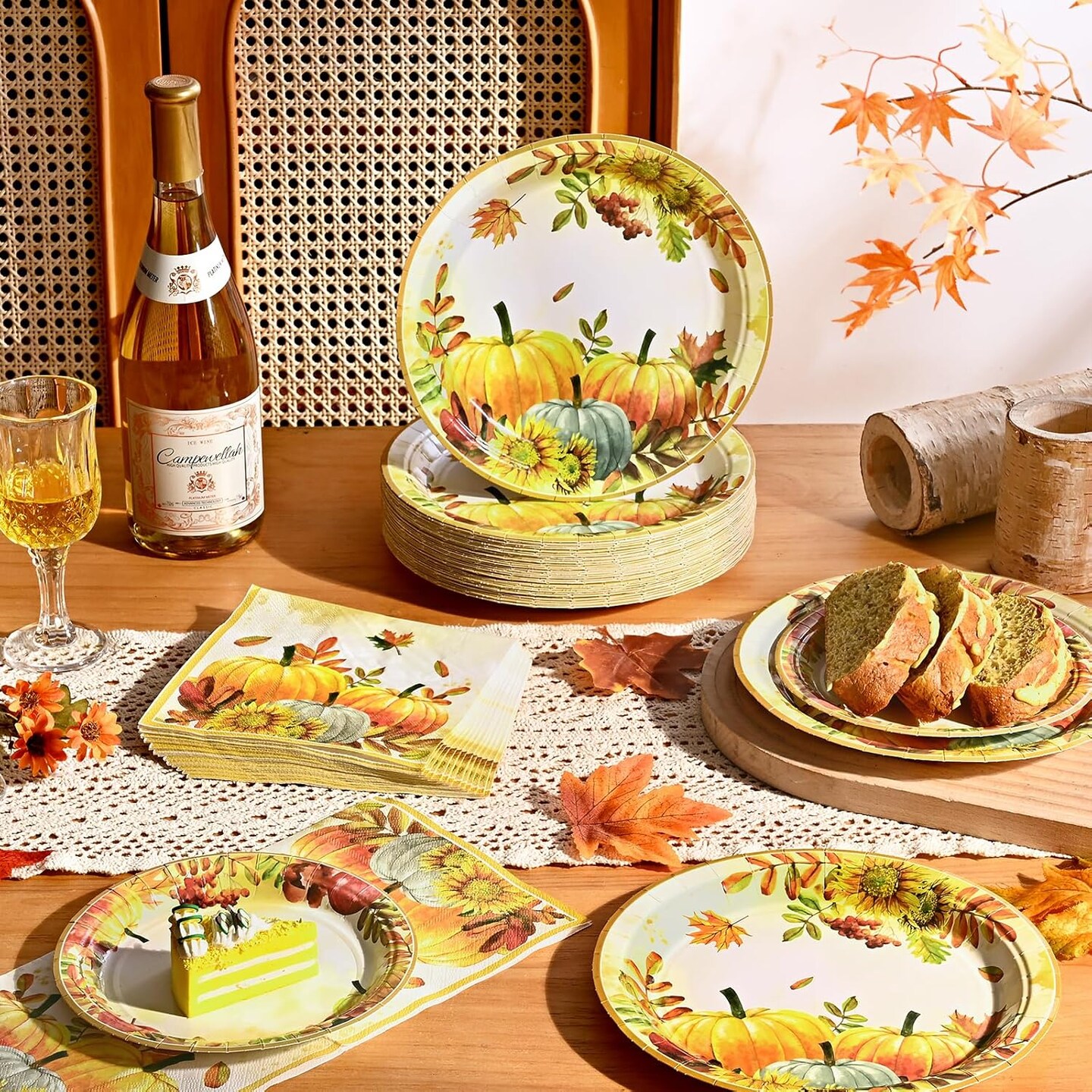 200 PCS Thanksgiving Pumpkin Paper Plates and Napkins Sets (Modern)