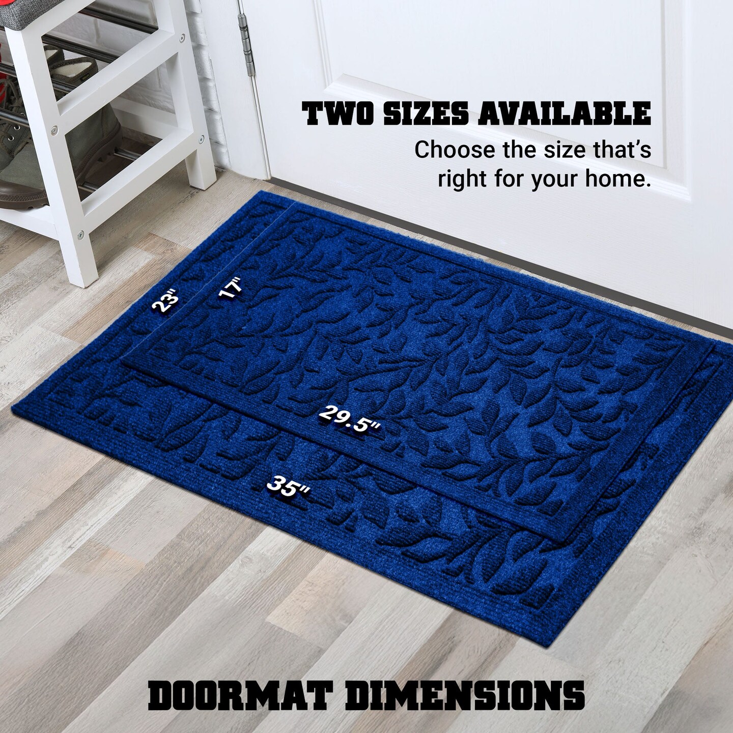 G128 Home Entrance Blue Leaves Door Mat | 17x29.5 In | Thick Absorbent Natural Rubber Non Slip, Indoor/Outdoor, Easy Clean, Welcome Mats for Front Door/Patio/Garage