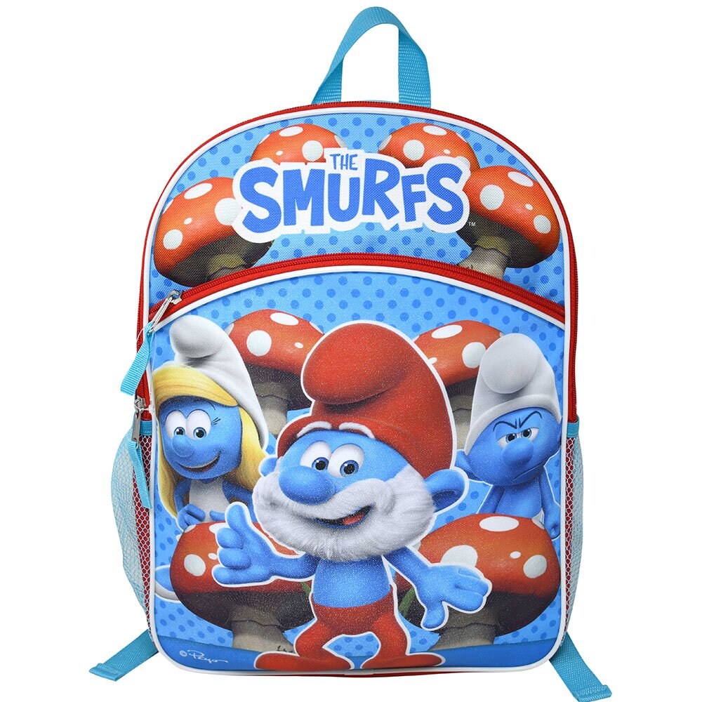 The Smurfs 16" Blue School Backpack with front and side Pockets