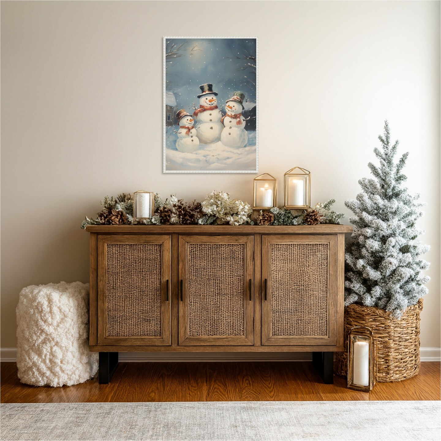 Snowman Family by Melloi Art Prints 23-in. W x 33-in. H. Canvas Wall Art Print Framed