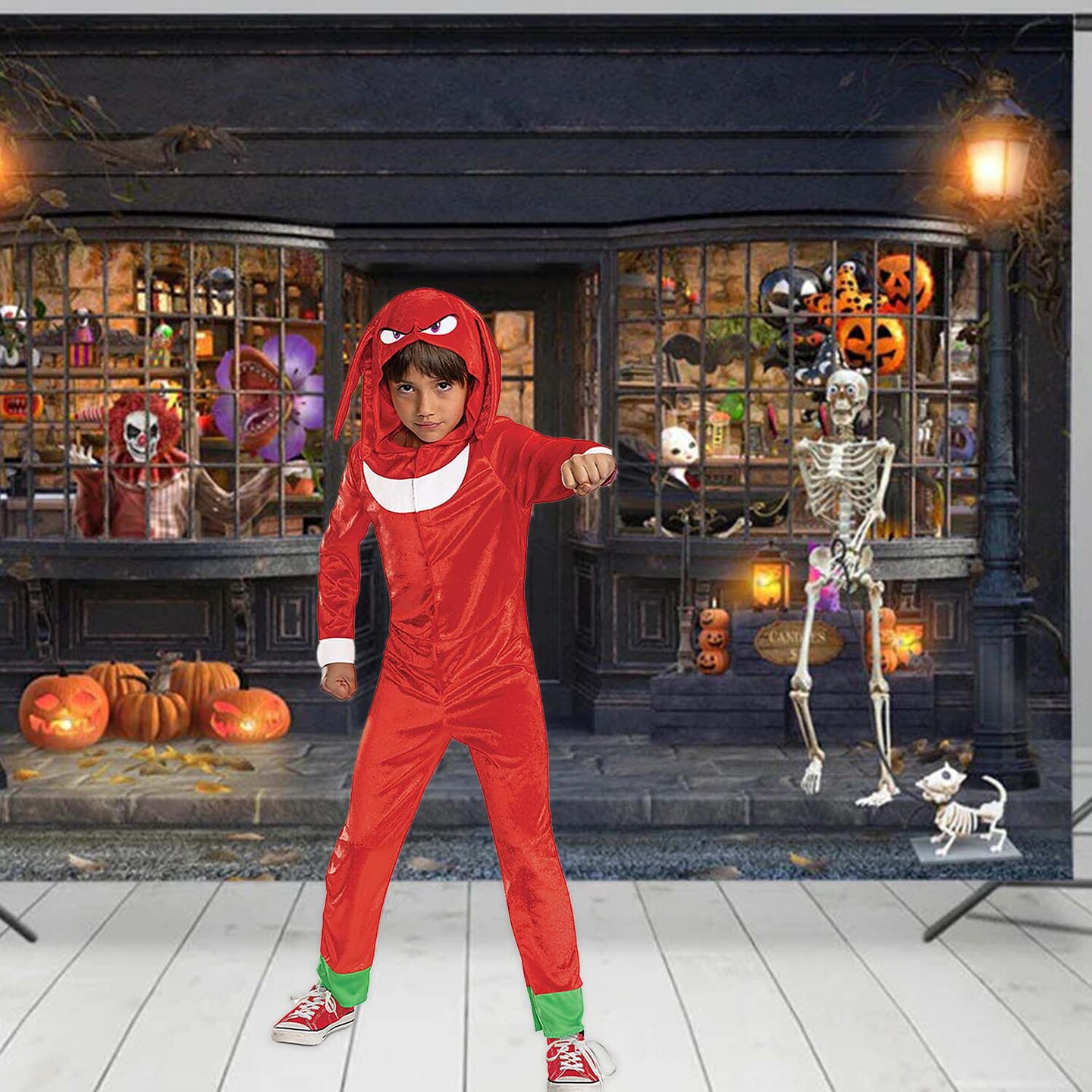 Kids Sonic Knuckles the Echidna Costume Hooded Jumpsuit Perfect for Halloween Party