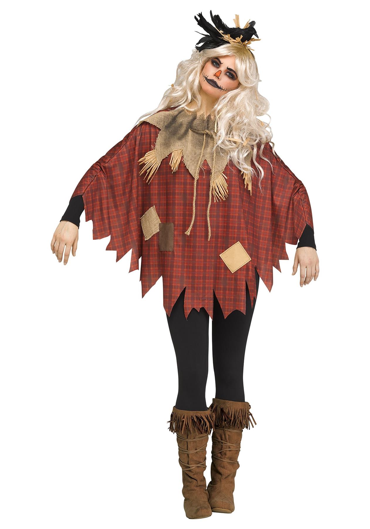 Scarecrow Costume Red Poncho for Women Fits 4-14