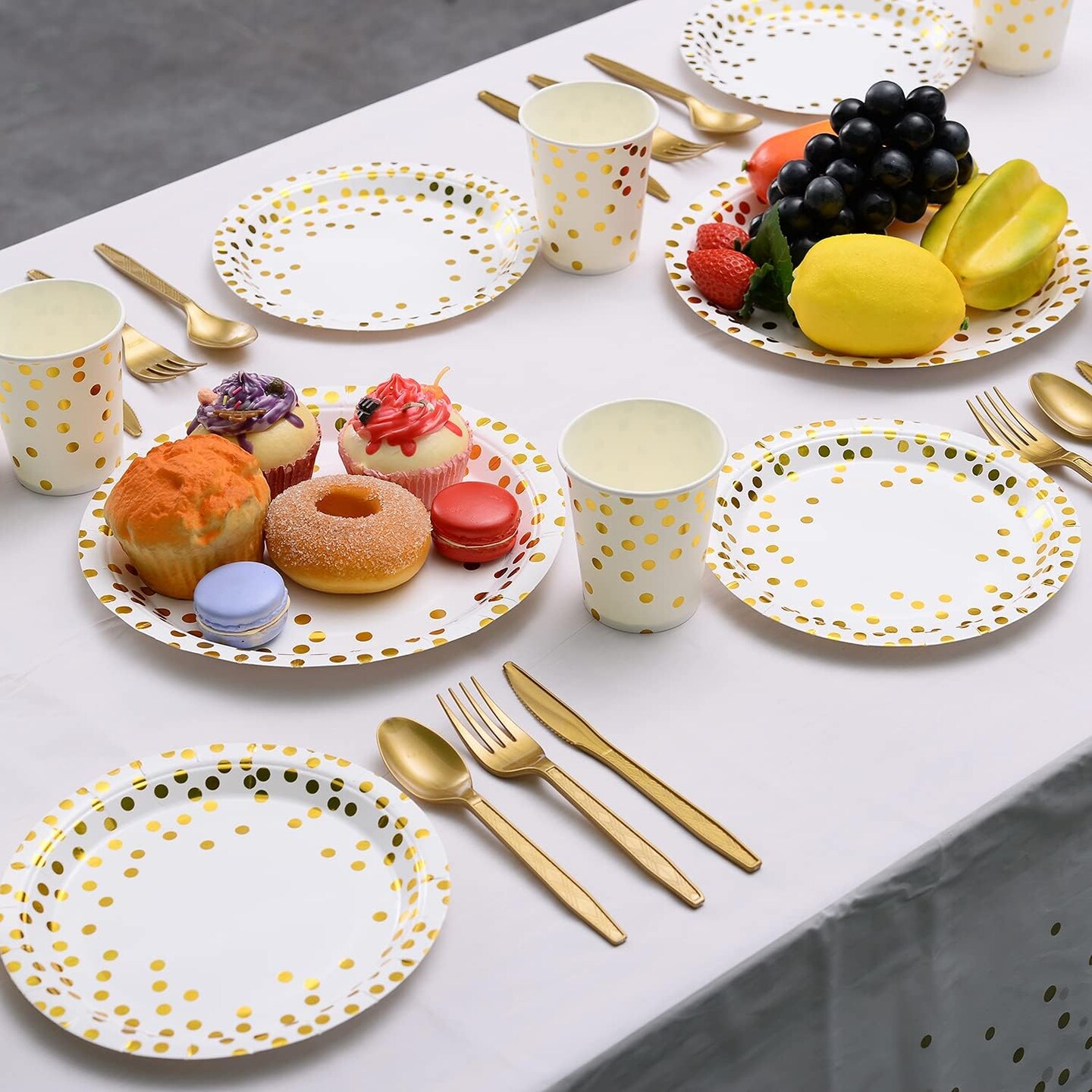 201 Party Supplies Set - Disposable Paper Tableware Sets Serves 25 (Gold Dot)