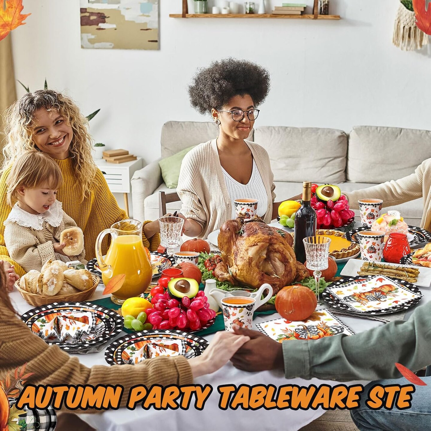 250 Pcs Pumpkin Thanksgiving Paper Plates and Napkins Party Supplies (Orange and Black)