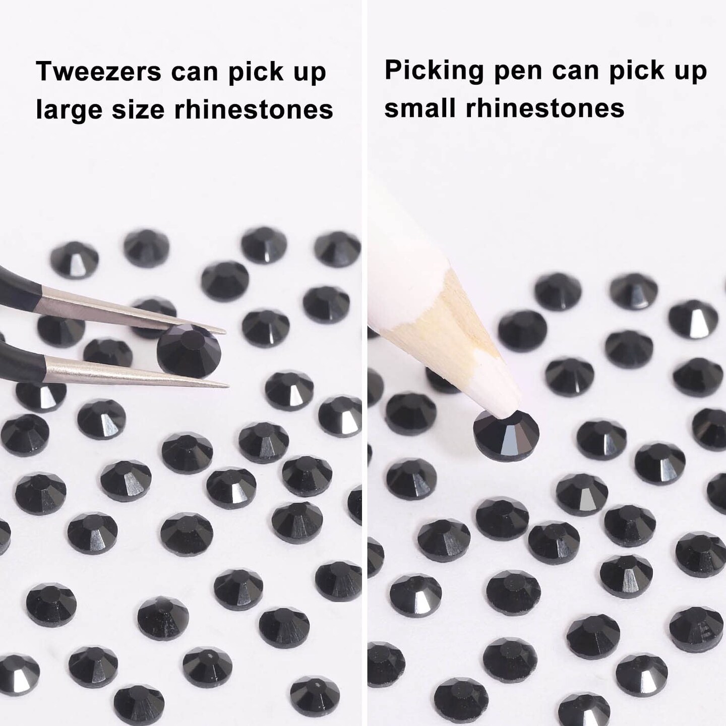 MEIBITE 6796PCS Black Hotfix Rhinestones Crystal Stones Glass for Fabric Clothes Shirts Sparkly Flat Back Round with Tweezers and Picking Pen (SS6~SS30 Set)