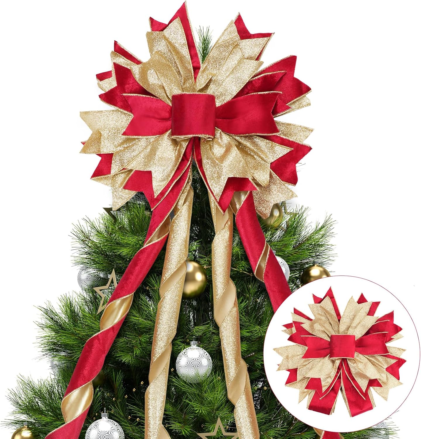 Christmas Tree Topper Bow with Streamers - 53x13 Inches