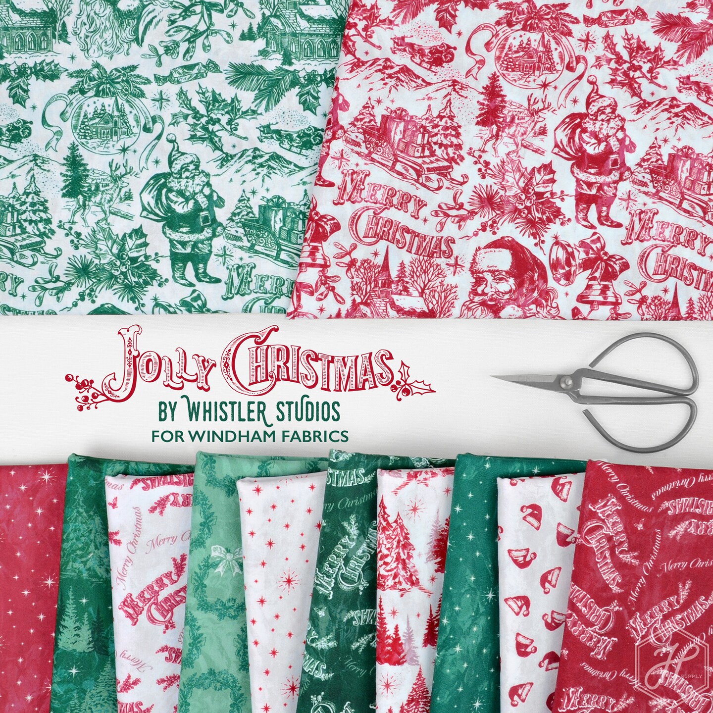 Santa Toile in Green (54489-2) | Jolly Christmas | Whistler Studios | Windham