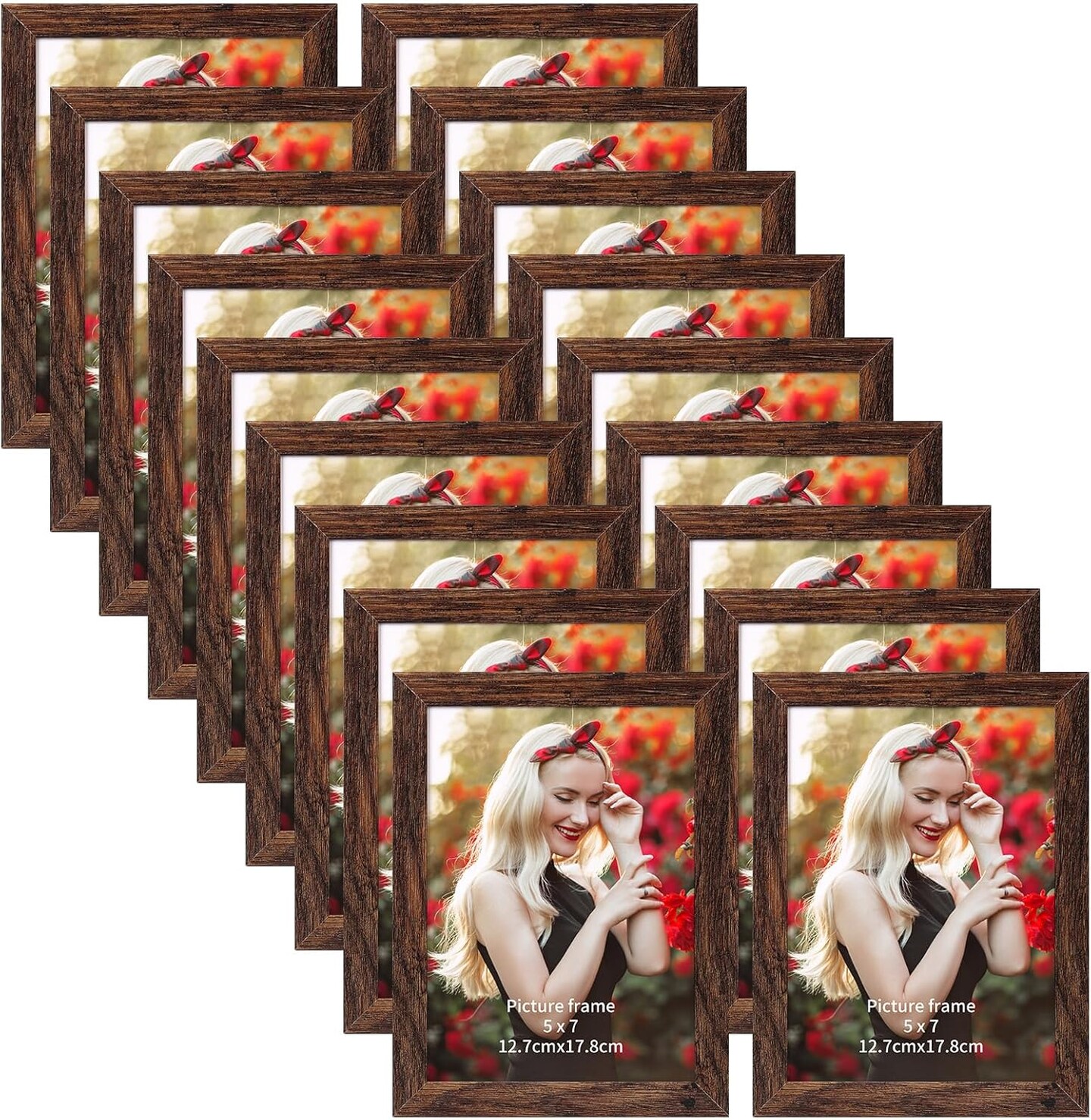 Wooden Bulk 5x7 Picture Frame Set of 18, Rustic Brown Photo Frames Fits 5 by 7(Brown)7"L x 5"W