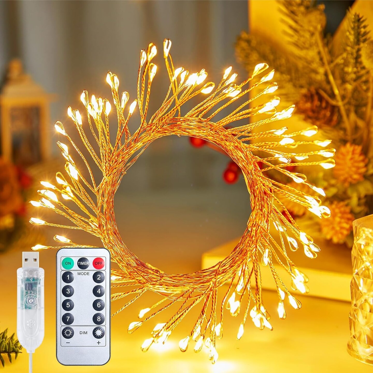 3 packages of 300 count (900 lights total) Warm White LED Fairy Lights, Silver Wire, 8 Different Light Modes with Remote Control, USB Plug