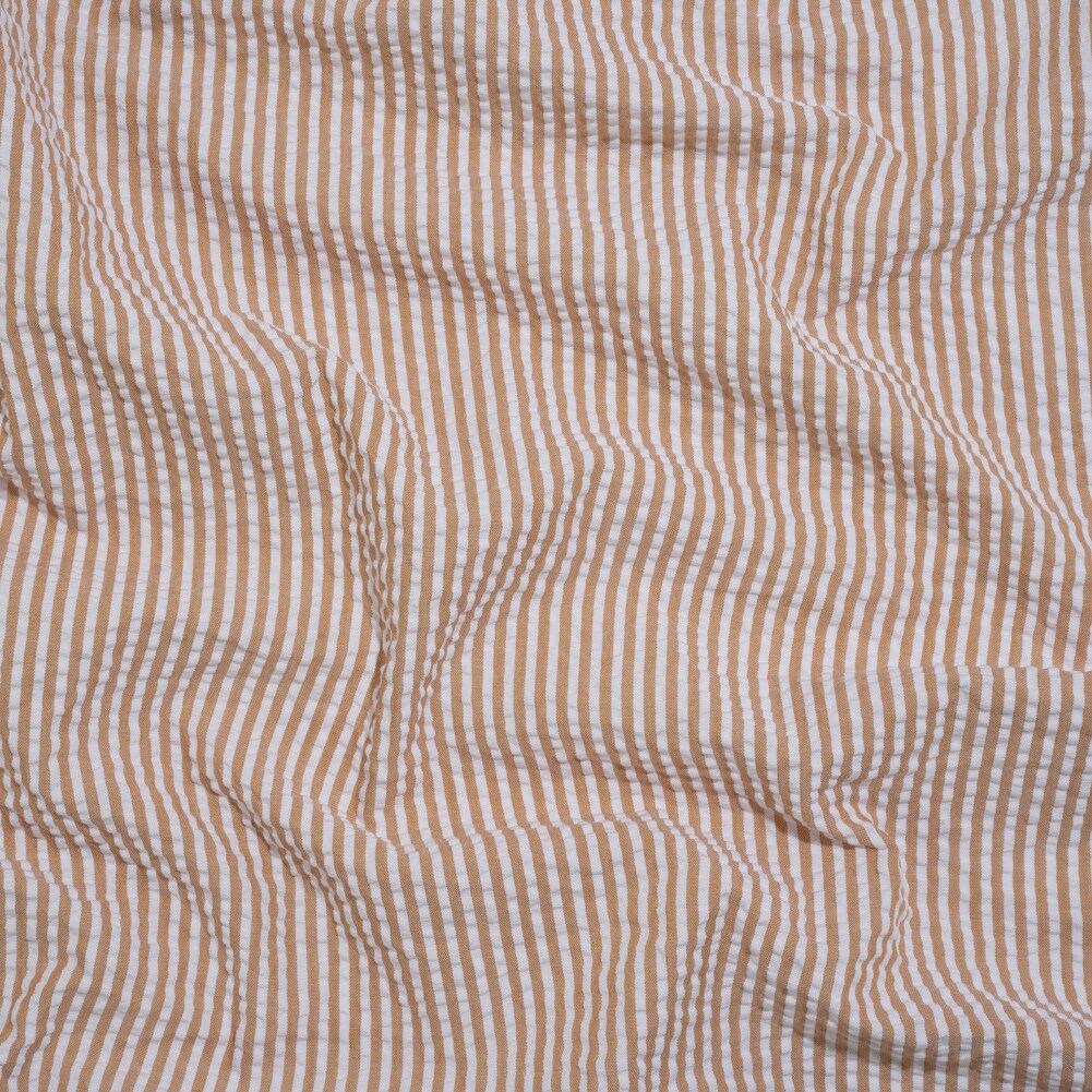 1 Yard Khaki White Candy Striped Cotton Polyester Summer Seersucker