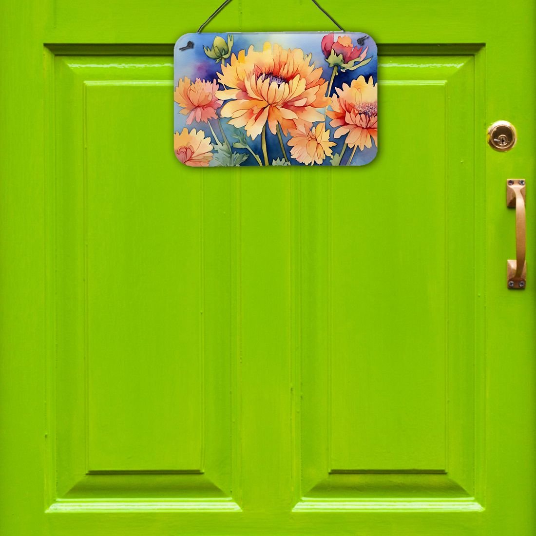 Edge Collections - 8" x 12" - Multicolor - Chrysanthemums Wall or Door Hanging Aluminum Print - 1 Piece