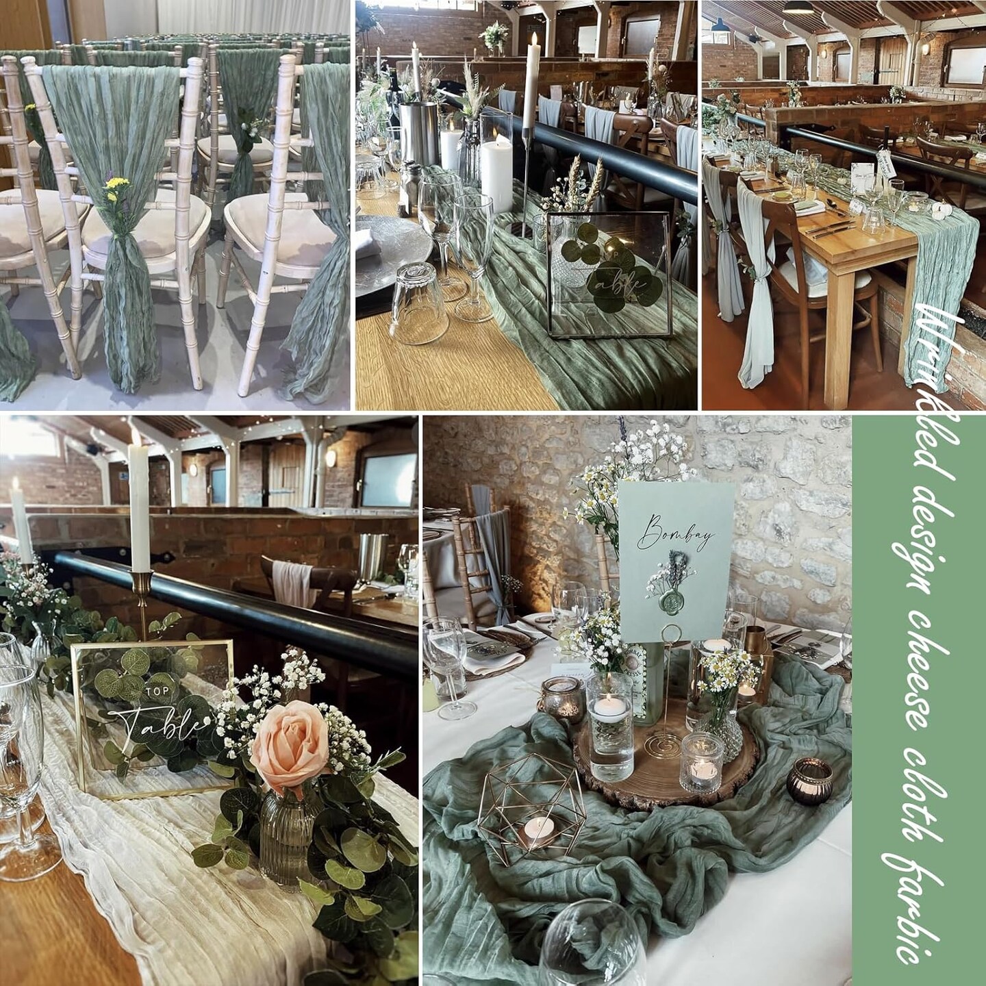 10FT Sage Green Cheesecloth Table Runner 35 x120 Inches Long Gauze Boho Cheese Cloth Runners(Sage Green)120"L x 35"W