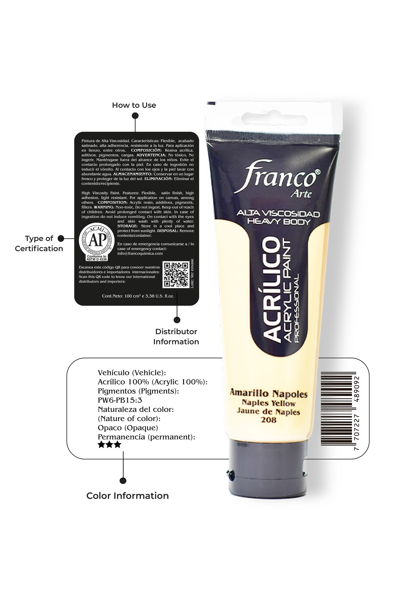 14208-100 Professional Acrylic Paint 3,38 U.S fl oz / Naples Yellow Hue / Heavy Body