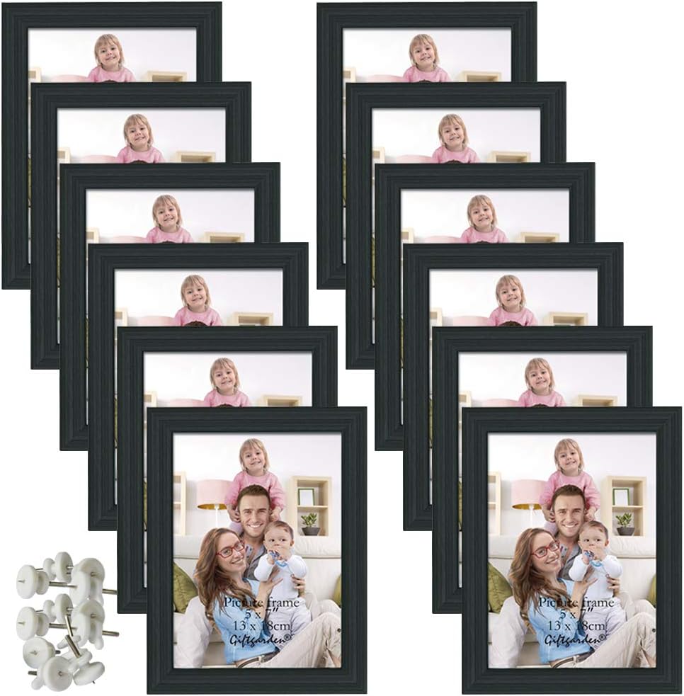 12 Pack - 5x7 Picture Frame Black 5 x 7 Photo Frames Bulk(Black)7.09"L x 5.12"W