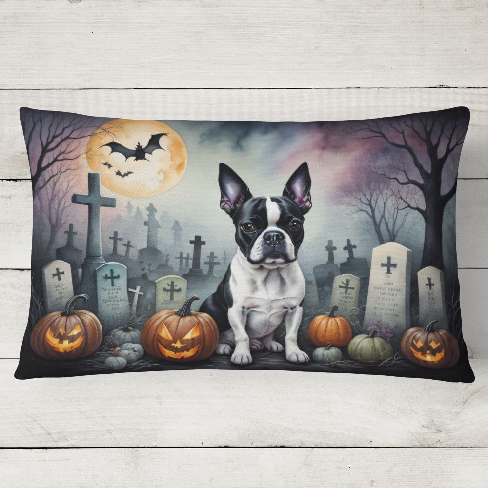 Edge Collections - 12&#x22; x 16&#x22; - Multicolor - Boston Terrier Halloween Couch Pillow, Decorative Throw - 1 Piece