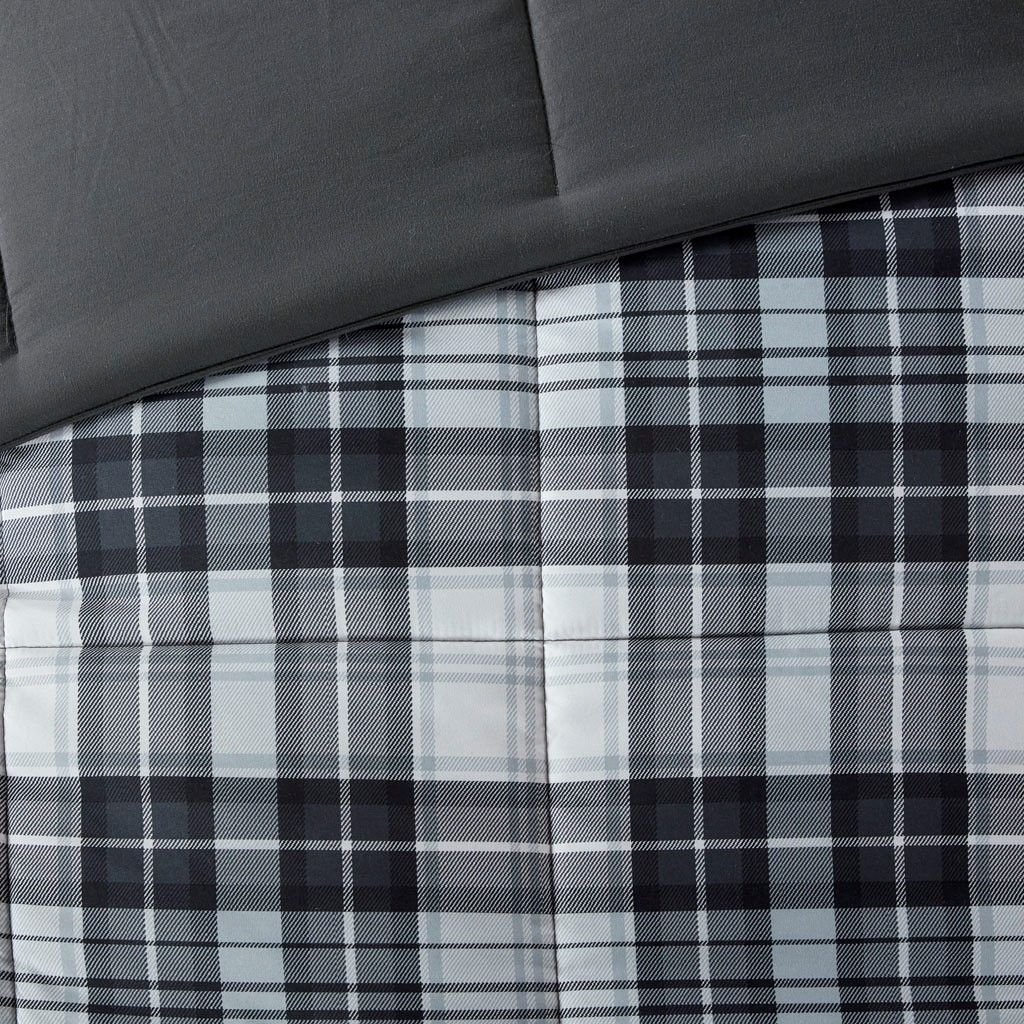 Edge Collections - 26" x 20" - Gray - Scotchgard Twin Plaid Comforter Set - 3M