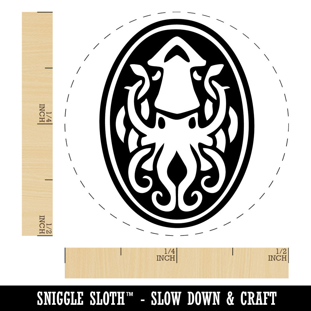 Squid Kraken Emblem Sea Creature Oval Self-Inking Rubber Stamp for Stamping Ink Stamper Crafting Planners