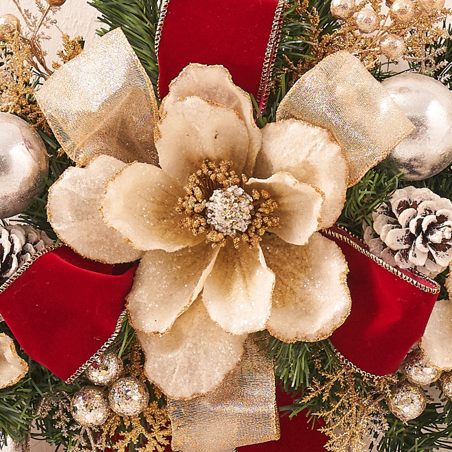 Glam Magnolia Swag - Handcrafted Christmas Decorations - Holiday Tree