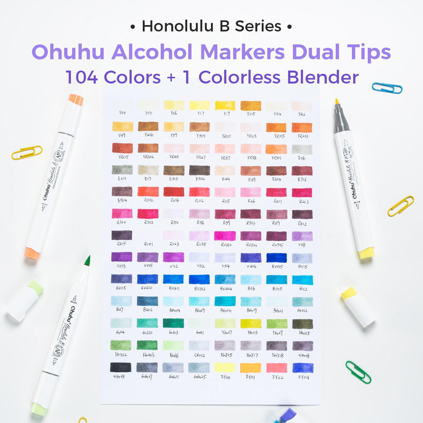 Ohuhu Alcohol Markers Brush Tip- 104-color Double Tipped Alcohol Based Art Marker Set for Artists Adults Coloring Illustration- Honolulu B of Ohuhu Markers- Dual Tip Brush &#x26; Fine- Refillable