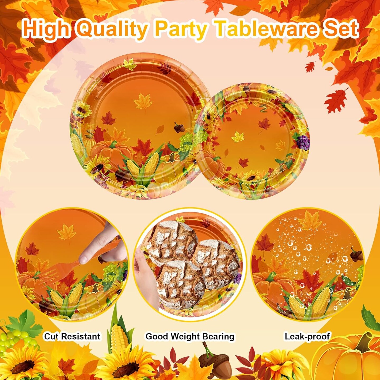 192 Pcs Fall Thanksgiving Party Plates and Napkins (Orange)