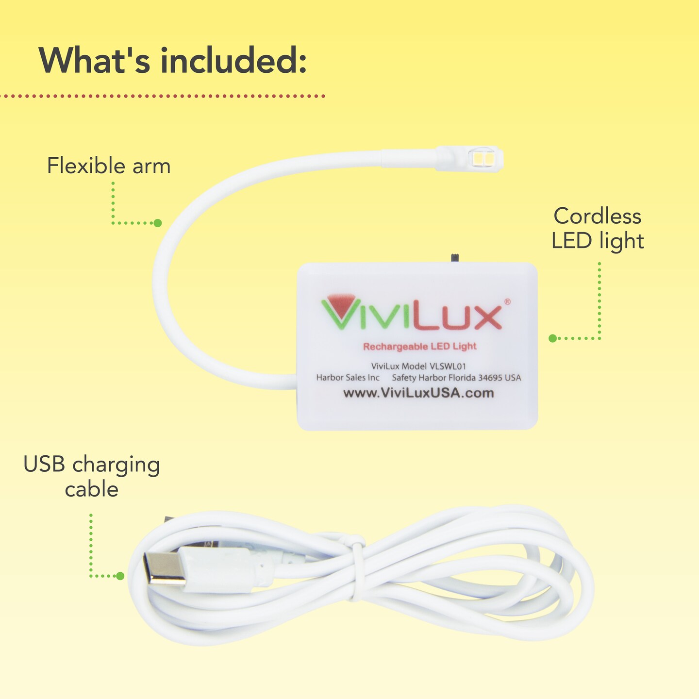 ViviLux LED Craft &#x26; Sewing Light Adjustable Task Light, 1200 Lumens, Rechargeable Battery, for Crafts and Hobbies, Mounts with Rare Earth Magnet