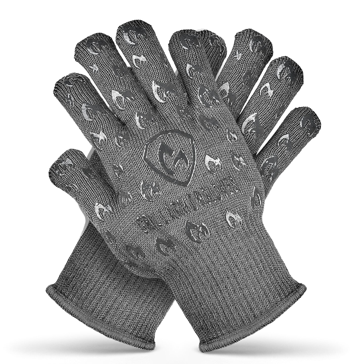 Oven Gloves with Fingers - 932°F Extreme Heat Proof and Cut Resistant Mitts for Kitchen, BBQ, Grill, Baking, Fire Pit - EN407 Certified with Non-Slip Silicone Grip and Cotton Lined for Comfort