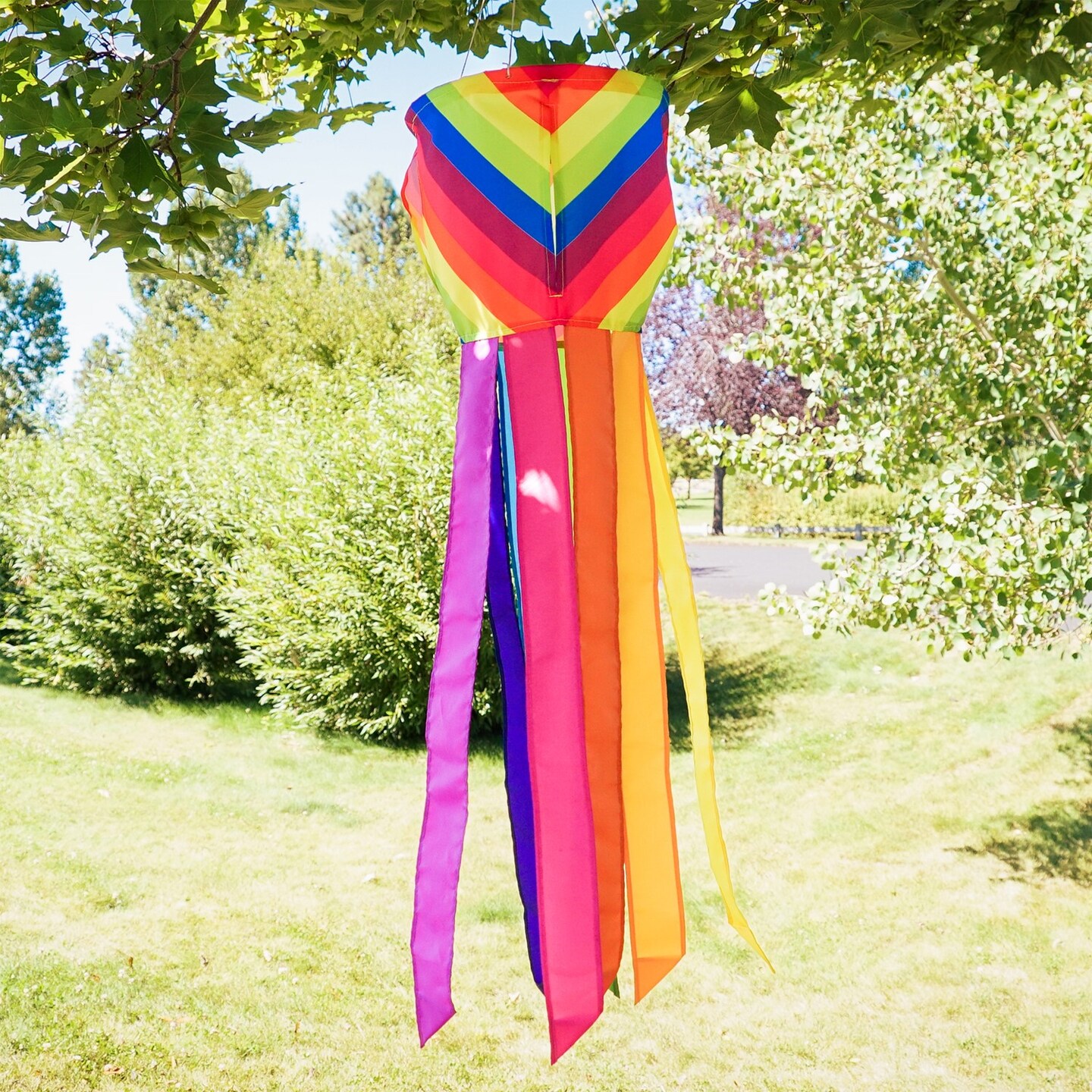 In the Breeze 5268 — Fiesta Stripe Spinning Windsock — Colorful Outdoor Decor Spinner