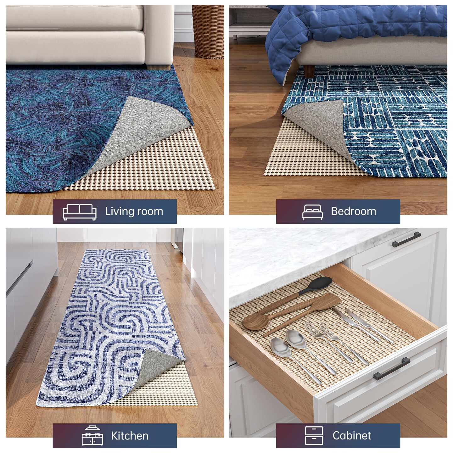 Non-Slip Rug Pad Gripper 8x10 Feet, Anti Skid Mat for Under Area Rugs, Keeps Rugs in Position and Safe, Thick Cushioned Carpet Pad for Hardwood Floors Protection