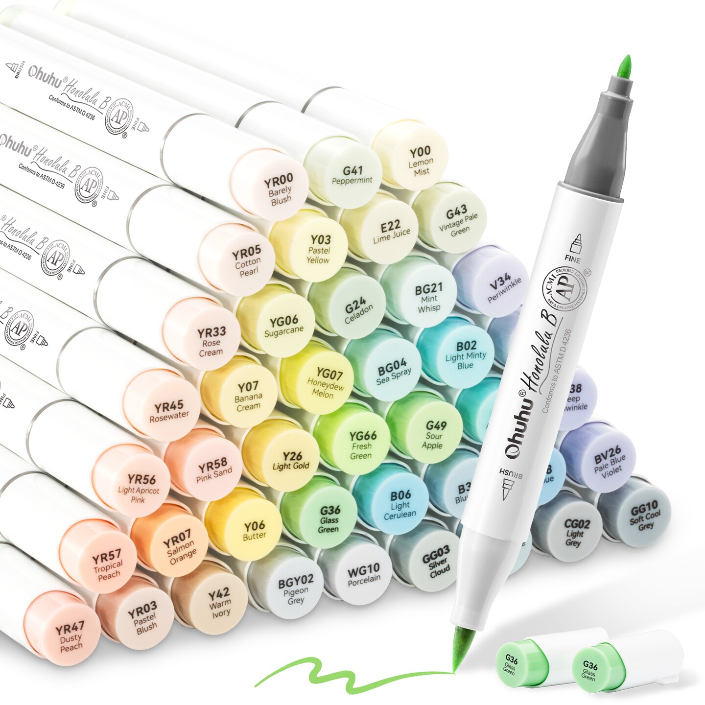 Ohuhu Honolulu B 48/96 Pastel Colors Markers Alcohol Based - Brush & Fine Dual Tips - Sweetness & Blossoming Color Sets