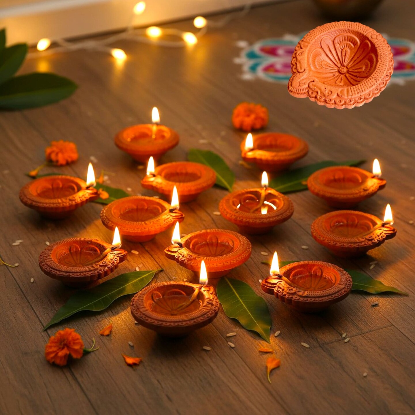 Traditional Handmade Terracotta Clay Diya Set - Mitti Ka Deepak for Pooja, Diwali Decoration, Temple Puja, Home & Office Decor Oil Lamps -Vilakku Deepawali Gift Items
