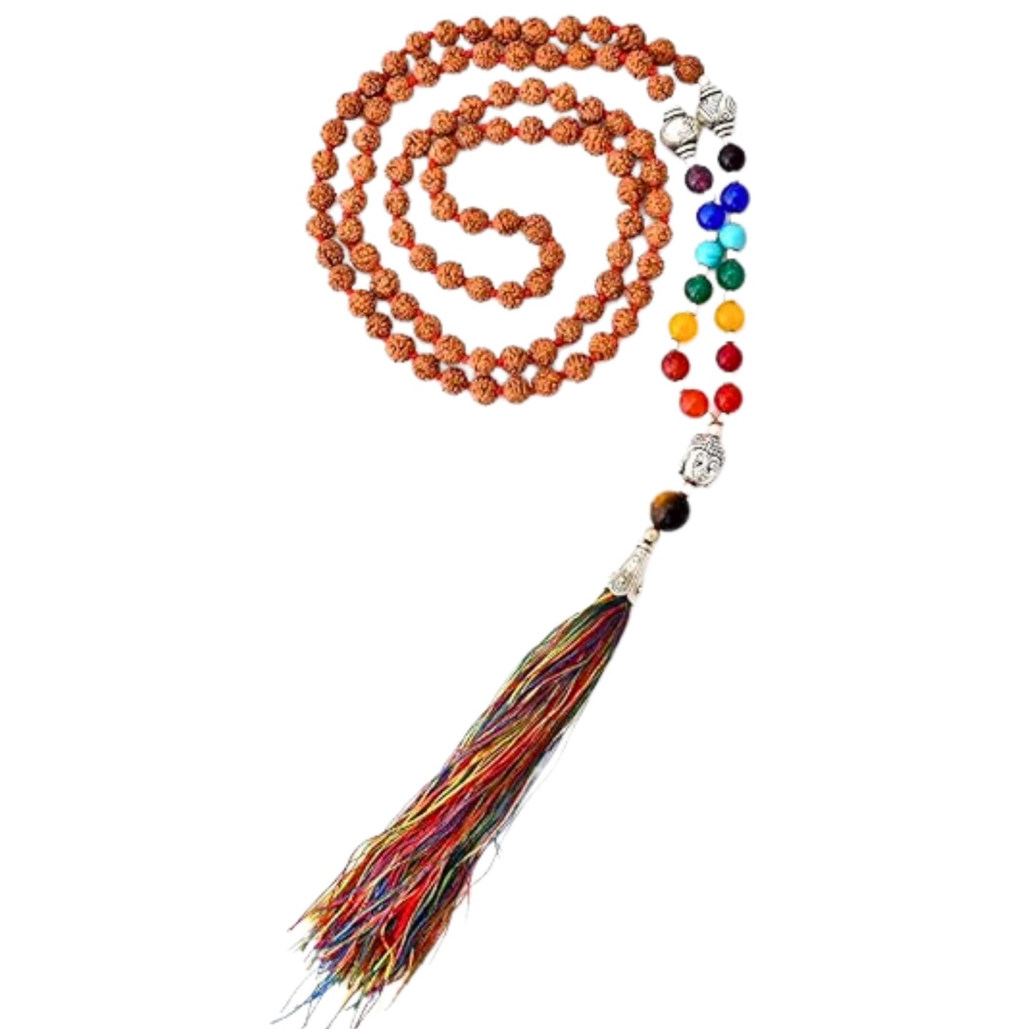 LOVENSPIRE 108 Mala Beads 7 Chakra Rudraksha Buddhist Prayer Beaded Japa Mala Buddha Charm Natural Healing Crystal Gemstones Yoga Meditation Necklace Tassel Tibetan Hand Knotted Men Women Jewelry