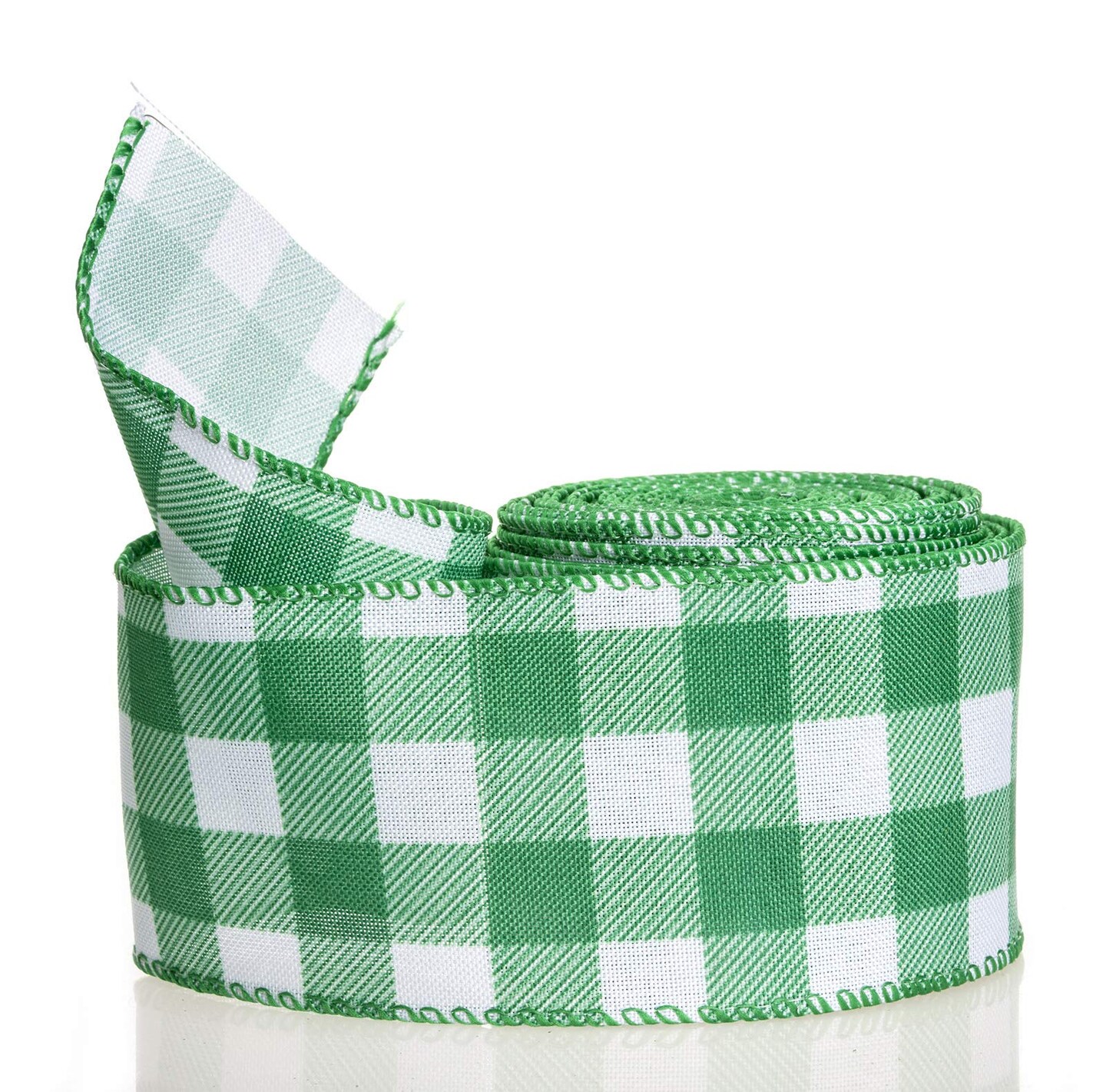 Green and White Buffalo Plaid Ribbon Wired Edge Gingham Ribbon for St Patrick's Day Decoration and Bows Craft,10 Yards by 2.5 Inches