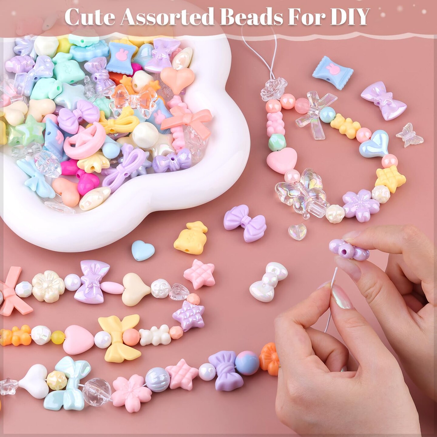 TINKRSTUFF Assorted 170-230PCS Macaroon Color Acrylic Beads For Bracelet Making, Bow Butterfly Candy GummyBear Aesthetic Bracelet Charms,Cute Beads For Jewelry Making DIY Necklace Keychain Phone Charm