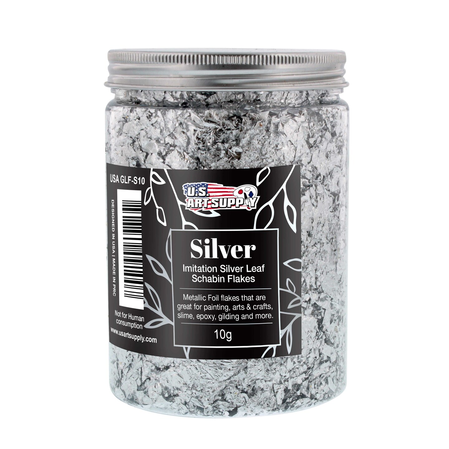 Metallic Foil Schabin Gilding Flakes, Imitation Silver10 Gram Bottle - Metal Leaf Foil Flakes for Resin, Nails, Crafts, Painting, Jewelry, Slime, Arts and Crafts