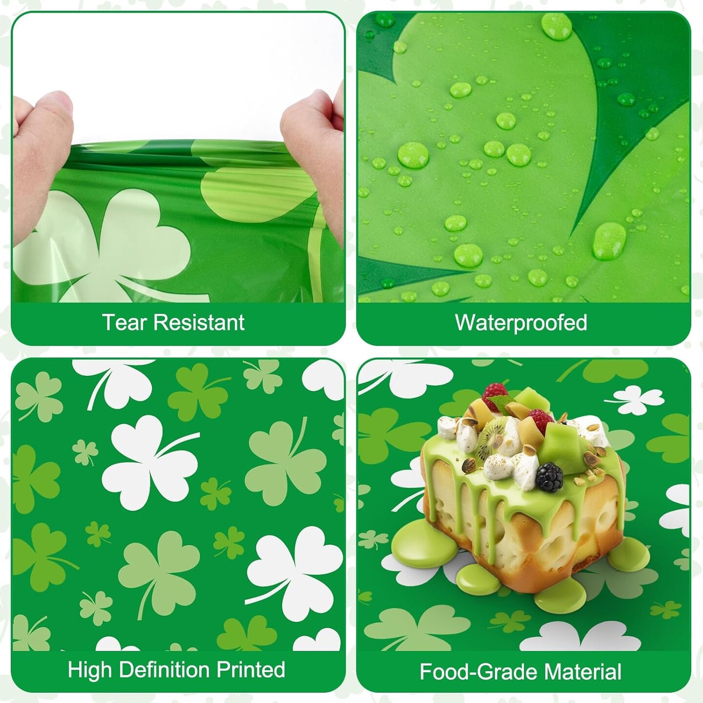 2-Pack St. Patrick’s Day Tablecloths – Green Shamrock Plastic Disposable Table Covers, 54 x 108 Inch – St. Patricks Party Supplies