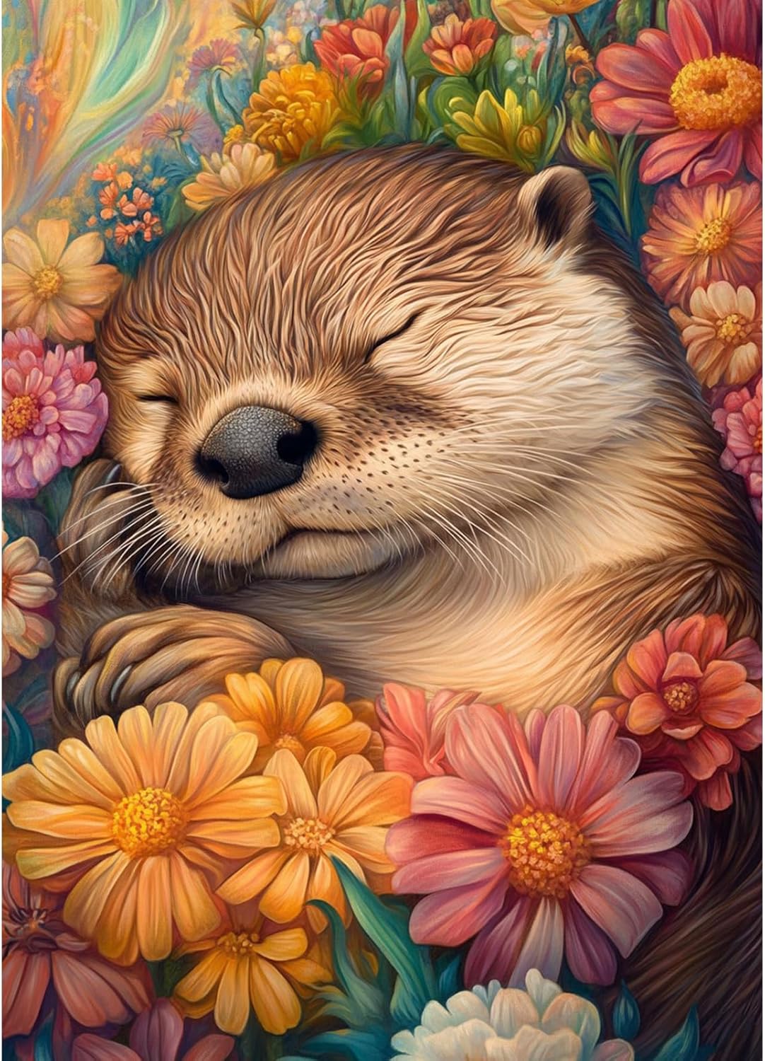 Otter Diamond Painting Kit for Adults – 5D Full Drill Round Flower Diamond Art – DIY Gem Craft Canvas for Home Wall Decor 12x16 Inch