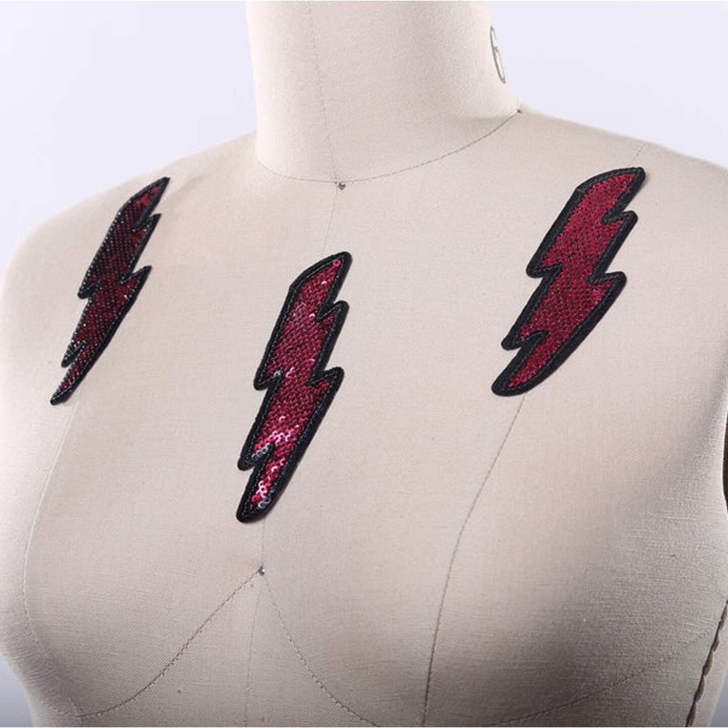 4.5&#x22; Magenta Lightning Patch Iron On Sequin Bolt Patch for Hats Jackets Backpacks Socks Clothing