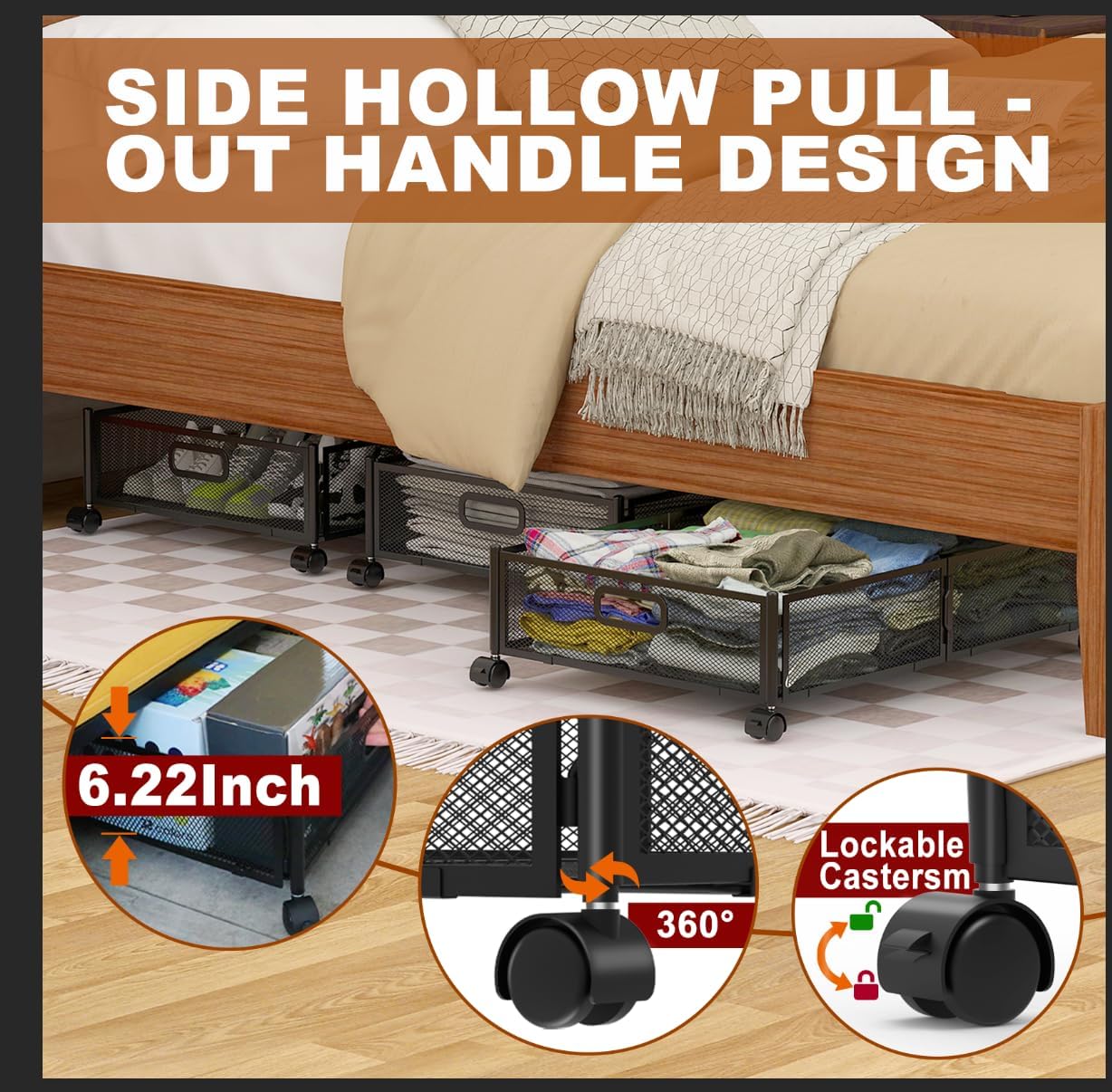 Under Bed Storage Containers,2 Pack Foldable Underbed Storage Containers