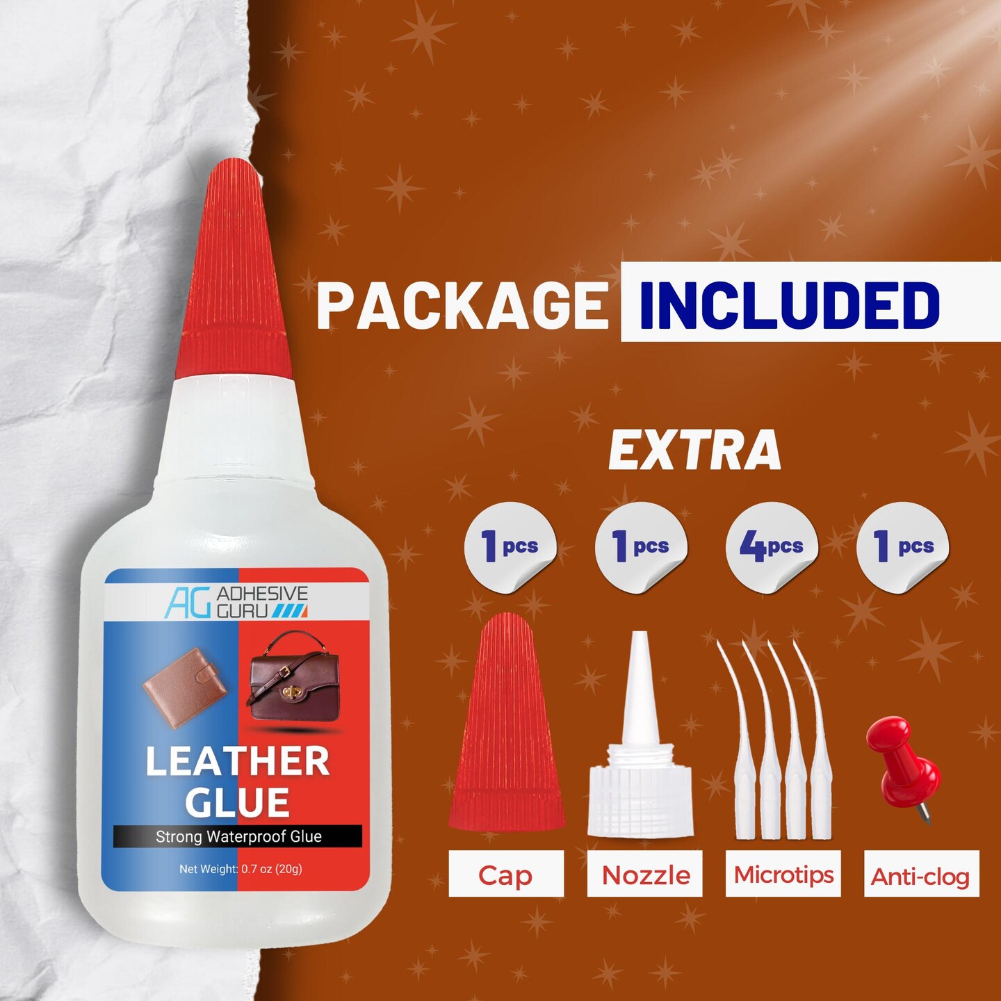 ADHESIVE GURU Leather Glue 0.7 oz &#x2013; Clear, Fast-Setting Adhesive for Leather Repairs, Shoes, Bags &#x26; Furniture with Precision Tips