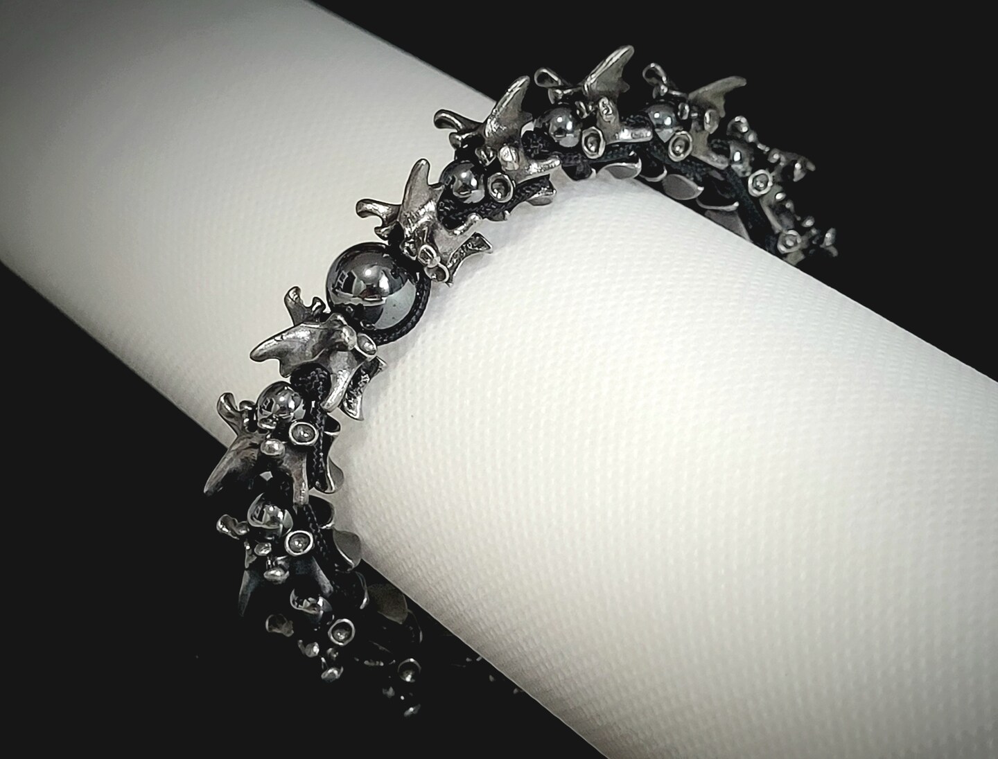 Handmade Gothic Gunmetal Gray Hematite and Antique Silver