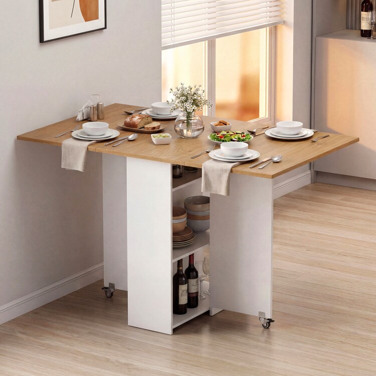 Extendable Dining Table Drop Leaf Folding Design With Storage