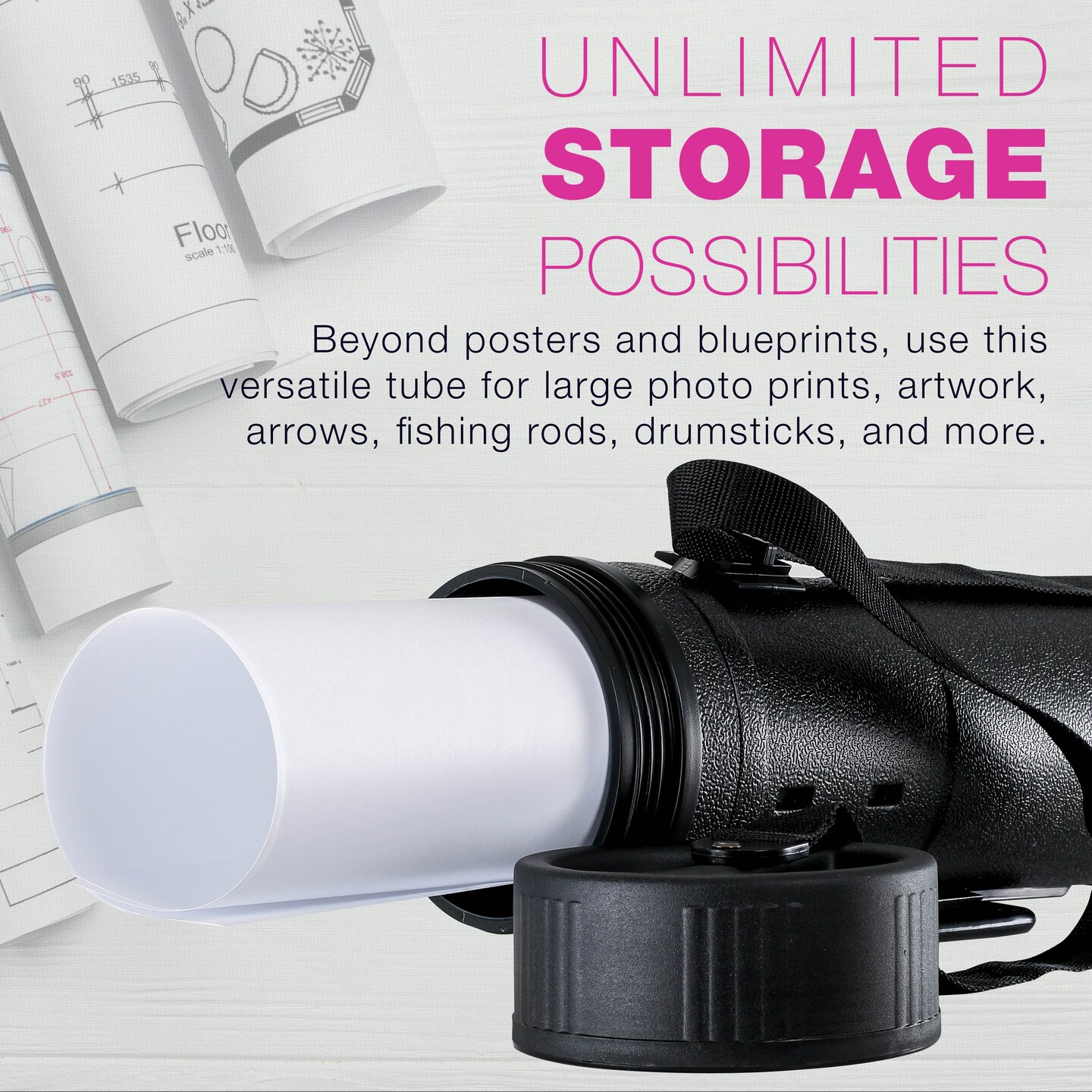 X-Large Poster Tube - Telescoping Adjustable 32" to 52" - Durable 7-1/4" Diameter Storage Tube - Art Poster Carrier Holder & Blueprint Storage Drafting Tube Travel & Protection