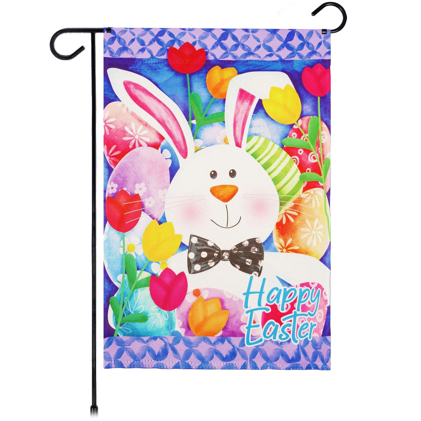 G128 Happy Easter Bunny Tulips Garden Flag 12x18 In Double Sided Spring Yard Garden Lawn Decoration