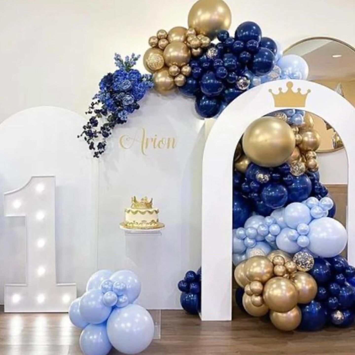Blue and Gold Balloons, 60Pcs 12Inch Navy Pearl Blue Party Balloons with Metallic Gold Blue Helium Balloon Blue Gold Confetti Latex Balloons Set for Boys Birthday Baby Shower Christening Decorations