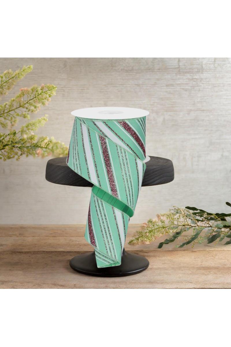 2.5&#x22; Diagonal Line Ribbon: Mint Green (10 Yards)