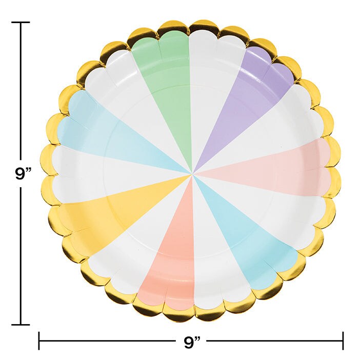 96 pc Bulk Pastel Celebrations Scalloped Dinner Plates