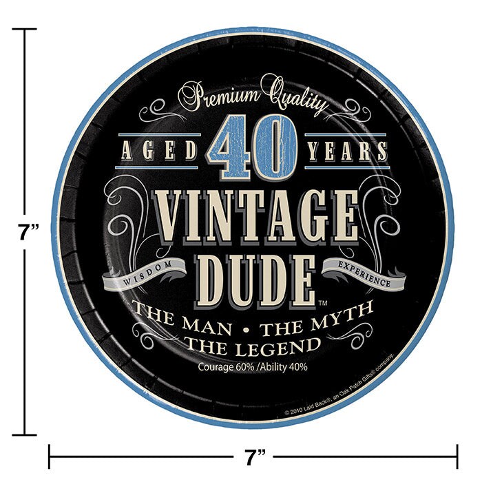 96 pc Bulk Vintage Dude Dessert Plates &#x22;40&#x22;